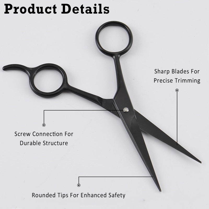 Zoolinn Sharp Stainless Steel Shears - Black - Professional Beard & Mustache Scissors for Precise Trimming of Facial Hair, Eyebrows, and Mustache - Image 3